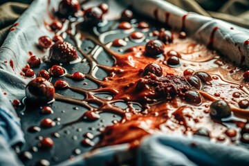 A close up of a red substance that looks like blood