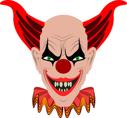 Vector graphics of an evil clown, clown head. For posters, banners, magazines, Halloween.