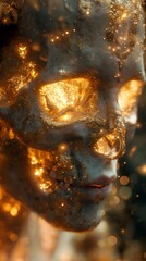 Obraz premium Golden Metamorphosis: Ethereal Skull in Shimmering Light