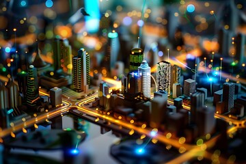 Elegant Modern City Model Background Featuring Wireless Network and Connectivity Technology in a Futuristic Cityscape