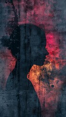 wall texture background, concrete, close up, focus on, vivid shades, Double exposure silhouette with concrete