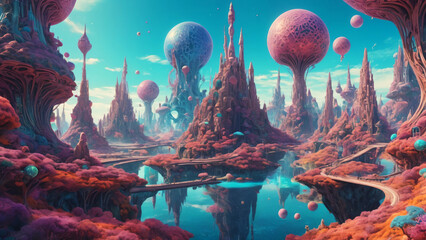 Surreal Abstract and Otherworldly Imagery, Psychedelic and Retro-futurism. AI generative.