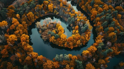 Aerial view of colorful autumn forest