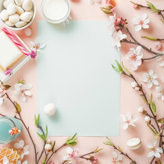 Fototapeta premium Elegant Spring Floral Arrangement with Blank Card