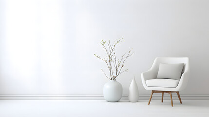 Minimalist Room with White Chair and Table
