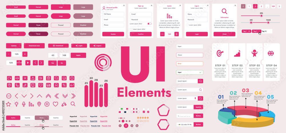 Fototapete a set of vector buttons and user interface (GUI) elements designed for modern applications and websites. The collection includes buttons for navigation, menus, forms and control panels.