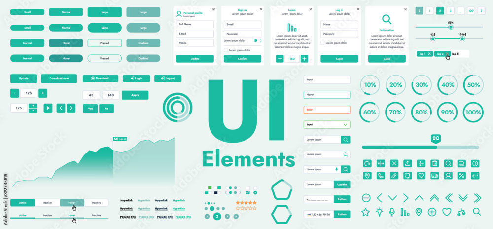 Fototapete a set of vector buttons and user interface (gui) elements designed for modern applications and websi