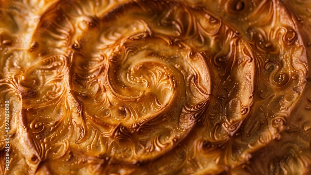 Poster closeup of an artisan rolls crust showing off intricate swirls and patterns created by the baking pr