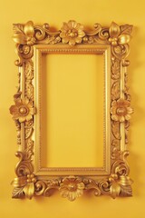Golden decorative frame on yellow background

