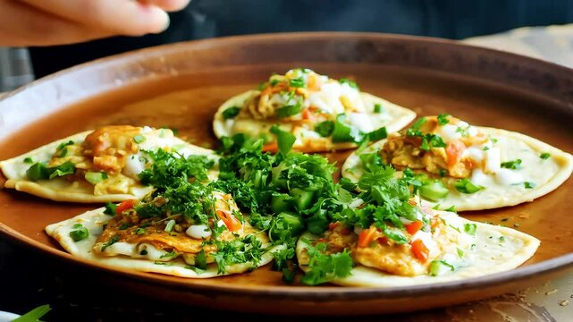 Freshly Made Tostadas with Spicy Chicken Topping with Ai generated.
