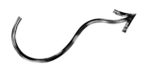 Hand drawn simple arrow drawn with wax crayon, chalk or charcoal. Uneven dry texture for underlining highlighting. Pencil drawn lines, strikethrough, grungy vector isolated on white.