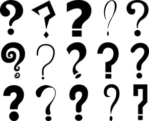 Set of different question mark signs isolated on white