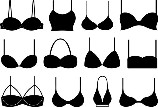 Set of various types of bras isolated on white background