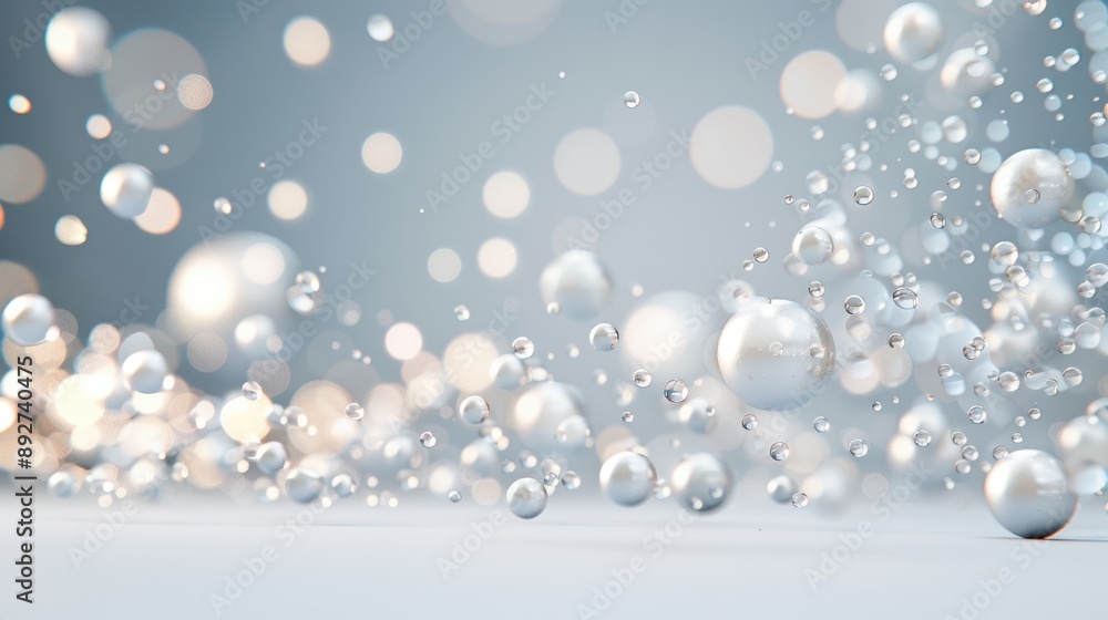 Poster intricate bokeh and blur effects cascade gently on a pristine white surface, offering a subtle yet i