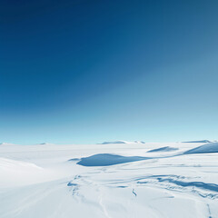 A landscape covered in snow with a clear blue sky.