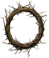 Fototapeta premium Decorative round frame made of roots and branchs on the transparent background 