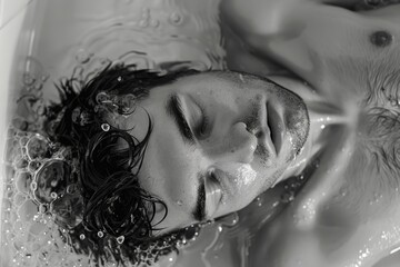 Man relaxing in bathtub