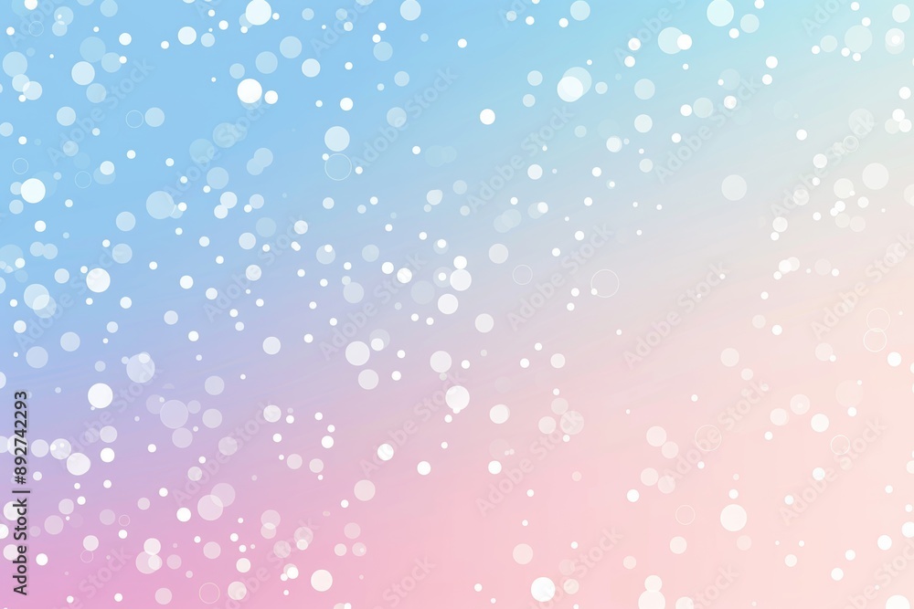Poster abstract pastel blue and pink gradient background with bokeh effect simulating falling snow, perfect