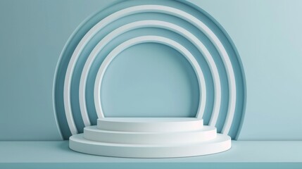 Obraz premium A minimalist display featuring concentric arches in soothing blue tones, perfect for product showcases and artistic presentations.