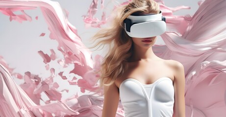 Naklejka premium Woman in virtual reality headset