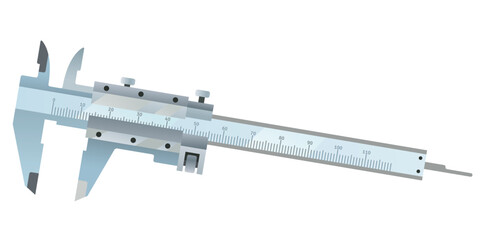 Realistic Vernier Caliper Physics Teaching Experiment Measuring Tool Vector Illustration.