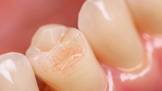 Close-up smile mid-composite bonding procedure, contrasted with natural teeth, highlighting texture, color difference.