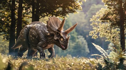 Obraz premium Triceratops in meadow, high quality render using Unreal Engine.