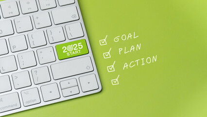 New Year 2025 goals, plans and action ideas. 2025 goals in the concept of success, celebration,...