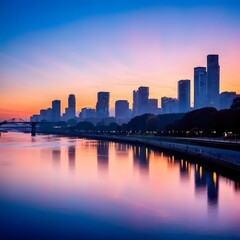Obraz premium city skyline at sunset