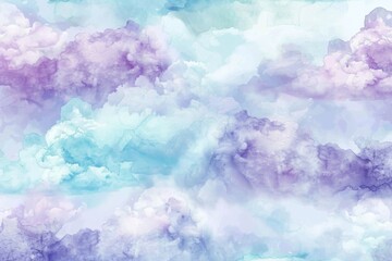 Fototapeta premium Seamless pattern of a watercolor background forming a cloudy sky in purple and blue hues, perfect for adding a touch of ethereal beauty to any design