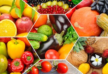 Healthy vegetables and fruit food. Collage.