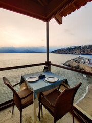 beautiful interior of a restaurant on the seashore