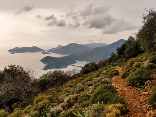 beautiful landscape from babadag mountain to Oludeniz beach in Turkey