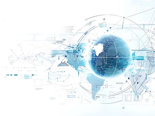 Futuristic Abstract Tech: Global Communication and Data Analysis on White Background, Cyber Exploration and Analysis
