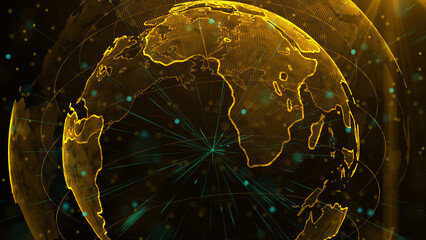 Digital orange planet of Earth, 3D animation