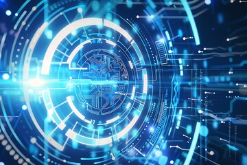 Fototapeta premium Futuristic Blue and White Technology Background with Holographic Circuit Elements for Hi-Tech Communication and Innovation Concepts