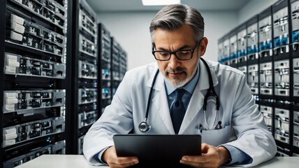 Doctor using computer backup data on Cloud Computer technology and storage online for computer, computer backup storage data Internet