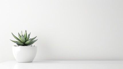 Obraz premium Simple workspace with white desk and succulent, copy space