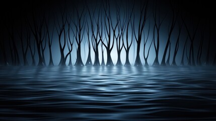 Obraz premium A shadowy, eerie swamp with dark water and twisted trees to depict worry and sin