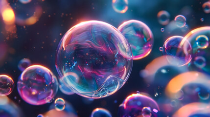 Abstract desktop wallpaper for pc background with large flying bubbles on a dark background.	