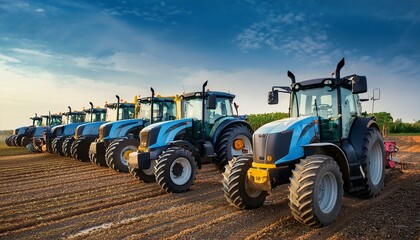 Tractors on farm production. New agricultural tractors are sold for work in the field