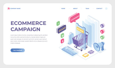 Modern Isometric Vector Landing Page Template For Ecommerce Campaign