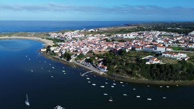 Vila Nova de Milfontes in Portugal aerial view