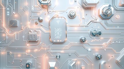 Sophisticated Abstract Silver and Peach Technology Background with IoT Device Elements for Advanced Communication Themes