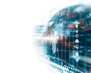 Sophisticated Abstract Tech: Global Communication and Data Analysis on White Background, Exploring Cyber Innovation