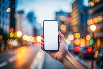 Hand Holding Smartphone with Blank Screen in City - Urban Technology Concept