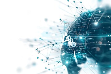 Sophisticated Abstract Tech: Exploring Global Communication and Data Analysis on White Background, Cyber Innovation Theme