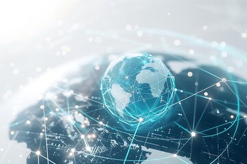 Sophisticated Abstract Tech: Global Communication and Data Analysis on White Background, Navigating Cyber Innovation