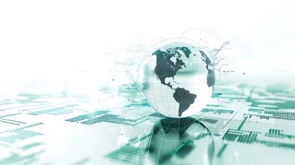 Sophisticated Abstract Tech: Global Communication and Data Analysis on White Background, Cyber Exploration World