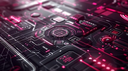 Sophisticated Grey and Burgundy Tech Background with Sleek Virtual Interface Elements, Perfect for Advanced Communication and Innovation Themes